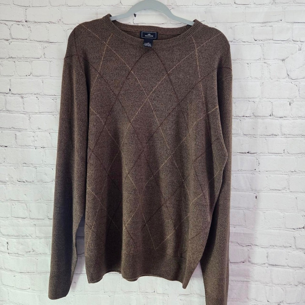 Dockers Mens Pullover Sweater Sz Lg  Brown Argyle Layering Academia Preppy